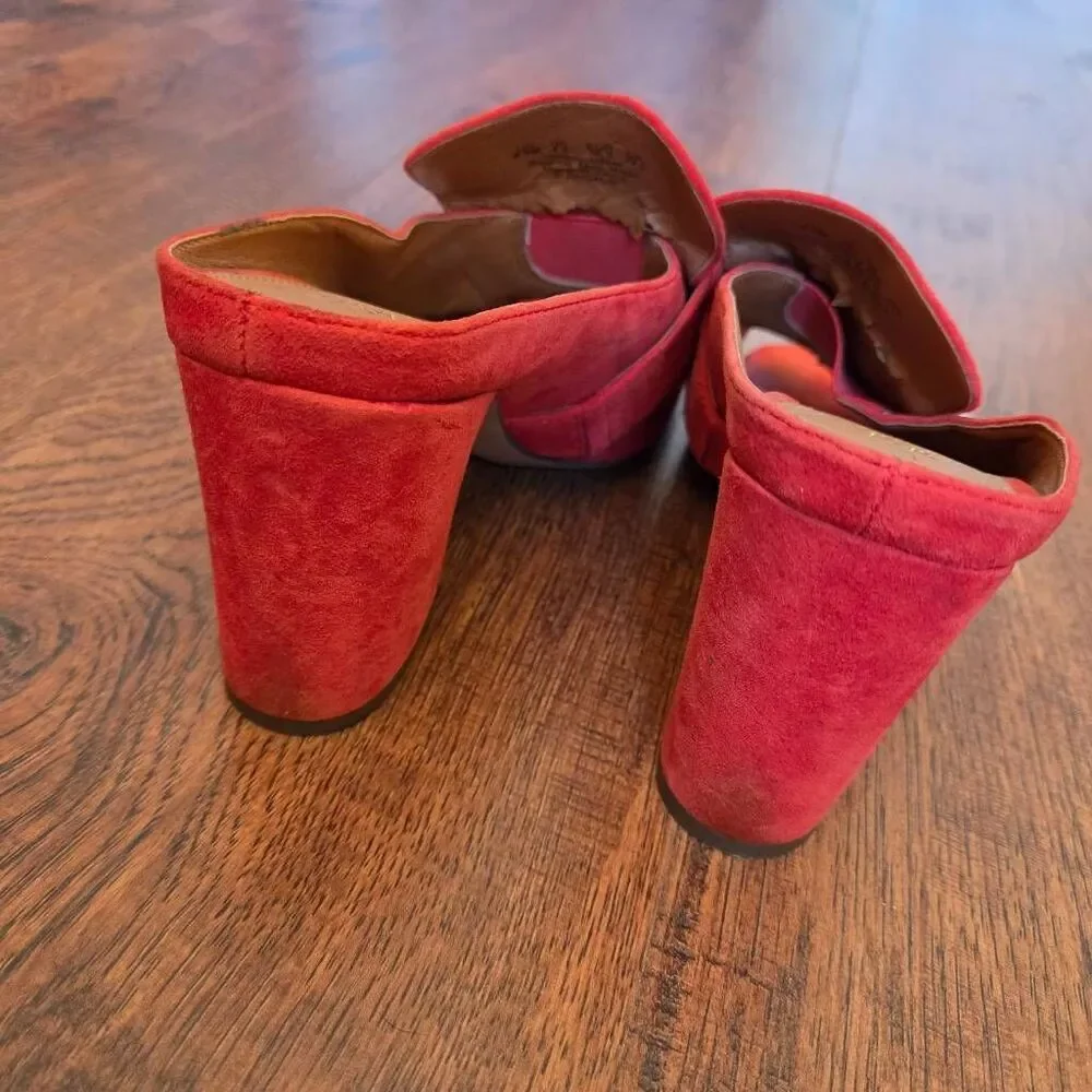 Franco Sarto Rosalie Mule Pumps Red Suede Block Heel